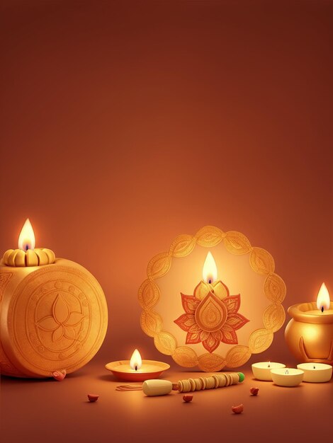 Foto gelukkige diwali-viering achtergrond versierd met kaarslampen en diyas hindoe-feest deepawali