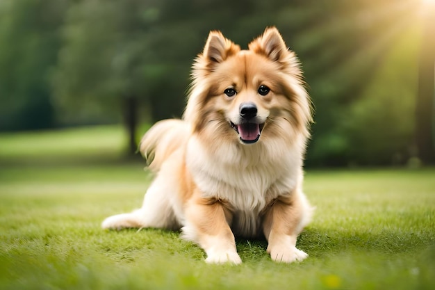 Gelukkige Duitse Spitz-hond in een park