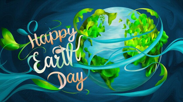 Gelukkige Earth Day banner met creatieve tekst geïsoleerd op witte achtergrond Generative ai