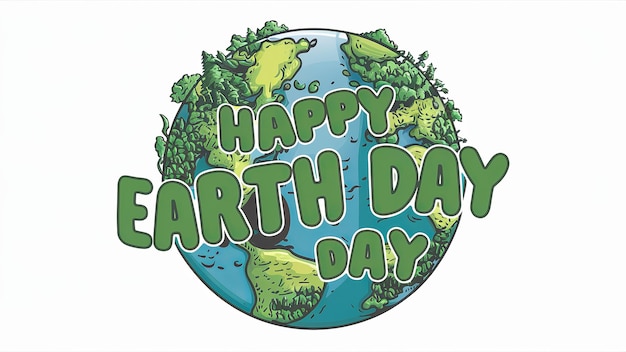 Gelukkige Earth Day banner met creatieve tekst geïsoleerd op witte achtergrond Generative ai