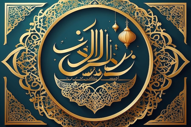 Gelukkige Eid Mubarak Arabische kalligrafie letters in islamitische frame vector illustratie