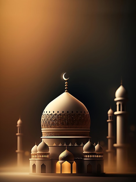 Gelukkige eid mubarak-wenskaart met een model witte moskee