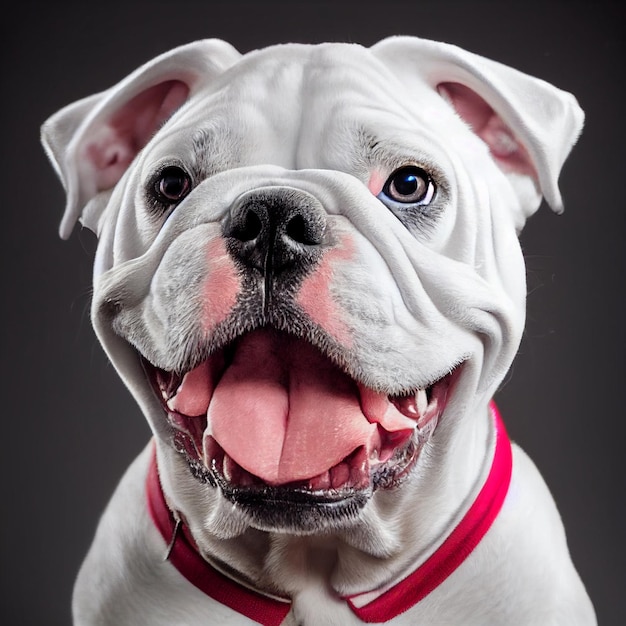 Gelukkige Engelse Bulldog-hond met grote glimlach studio fotoportret