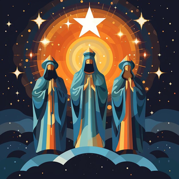 Gelukkige Epiphany Day Template Handgetekende platte illustratie Christelijk feest Generatief Ai