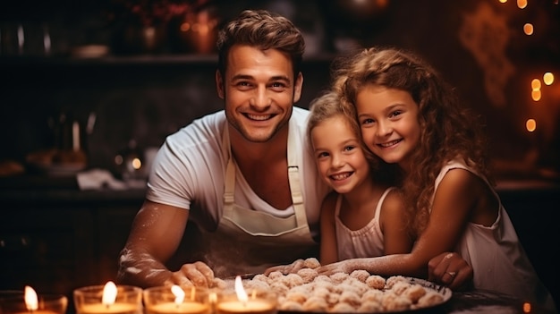 Gelukkige familie die de vijfde verjaardag van hun dochter viert Foto van hoge kwaliteit