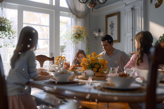 Gelukkige familie die een speciale Moedersdagbrunch deelt