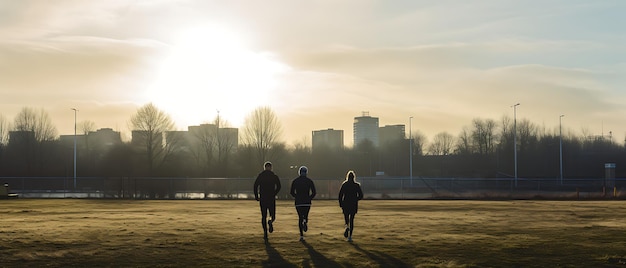 Gelukkige familie die 's ochtends fitnesstraining doet