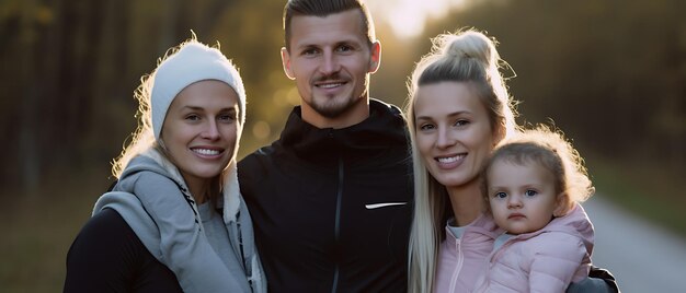 Foto gelukkige familie die 's ochtends fitnesstraining doet