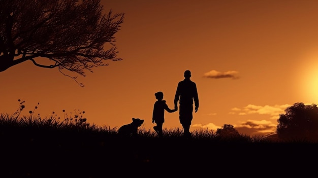 Gelukkige familie geniet van quality time buiten spelen in silhouet