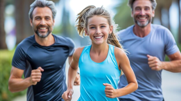 Foto gelukkige familie genieten van een gezonde run samen buitenshuis