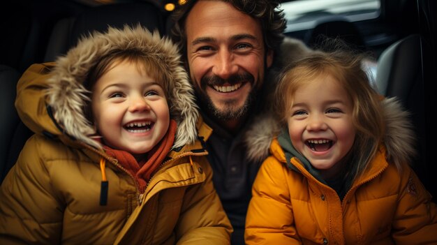 Foto gelukkige familie glimlachend in de auto