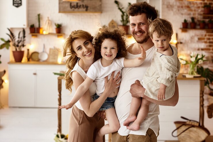 Foto gelukkige familie met plezier in de keuken