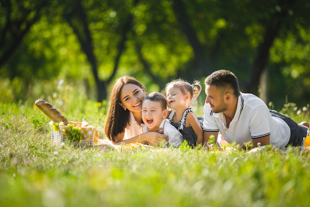 Gelukkige familie op picknick