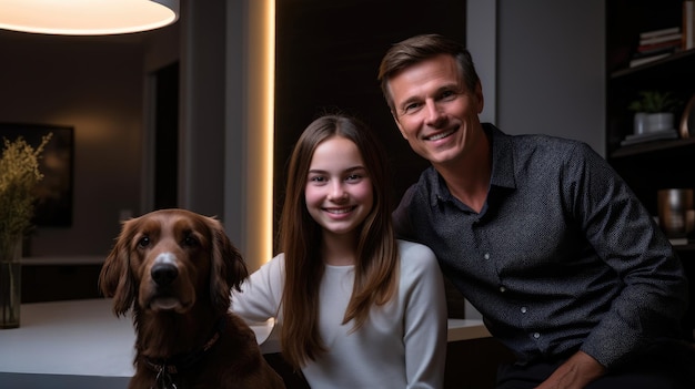 Gelukkige familie poseren met hun hond