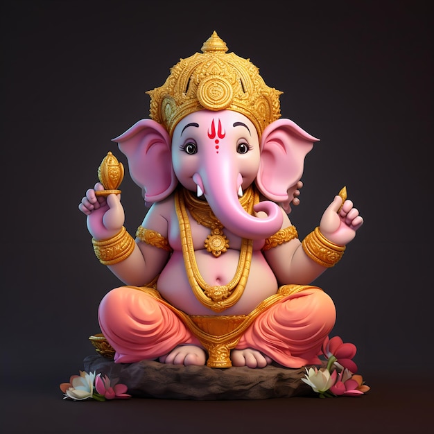 Gelukkige Ganesh chaturthi met mooie baby Ganesha 3D-gerenderde kleine baby Ganesha Generatieve Ai