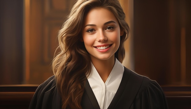 Foto gelukkige glimlachende vrouwelijke advocaat schattige jonge mensen wet slavische uiterlijk