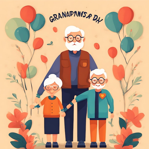 Gelukkige grootouders dag plat illustratie