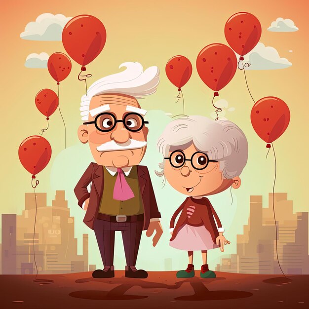 Foto gelukkige grootoudersdag mensen die een bril hebben in de stijl van een platenboek