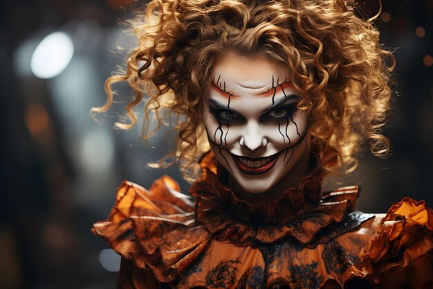 Gelukkige halloween glimlachend meisje met halloween make-up en jurk