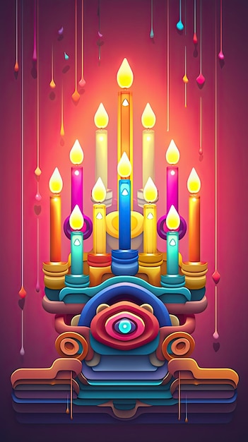 Gelukkige Hanukkah-kaart met menorah-symbool Kleurrijke realistische illustratie Generatieve AI-kunst