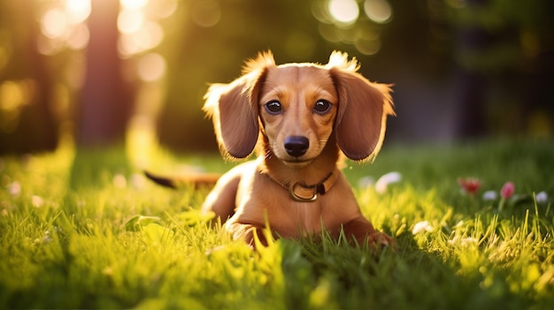 Gelukkige hond in het park. Leuke kleine puppy.