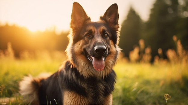 Gelukkige hond in het zomerpark schattig volwassen huisdier