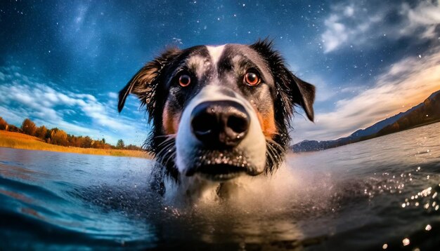 Gelukkige hond met kleurrijke verf