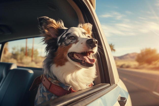 gelukkige hond op een autoruit die met dierenconcept reist