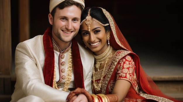 Gelukkige Indiase bruid en bruidegom na de trouwceremonie