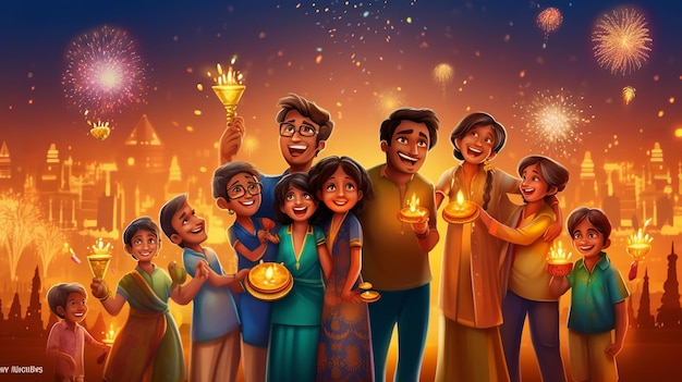 Gelukkige Indiase familie viert Diwali festival Generative Ai