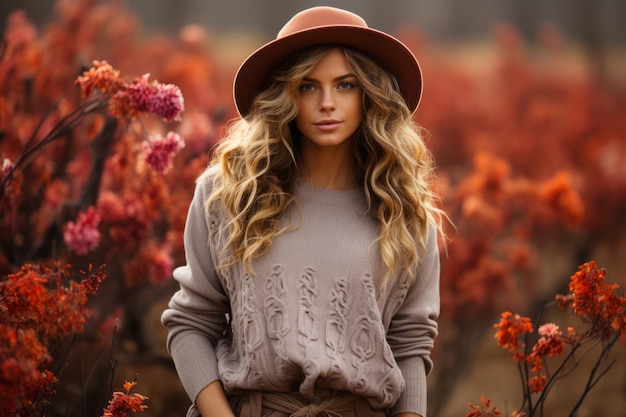 Gelukkige jonge vrouw herfst portret schattig meisje in rode bladeren buiten vrouw portret hoge kwaliteit foto