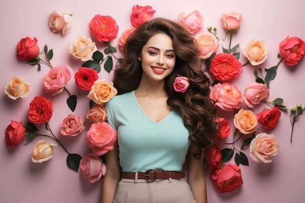 Gelukkige jonge vrouw met bloemen.