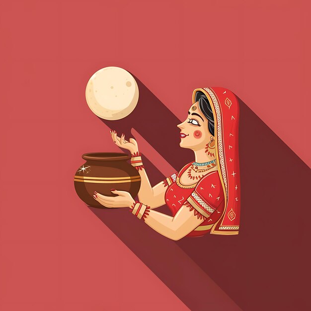 Foto gelukkige karwa chauth dag hindoe feest platte achtergrond ontwerp illustratie