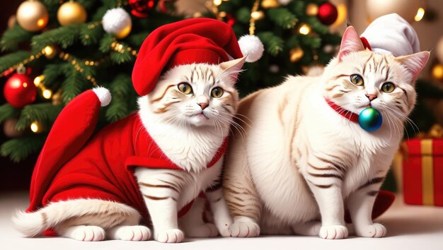 Gelukkige kat draagt kerstmuts Mockups Design 3D Hoogwaardige Mockups Generative Ai