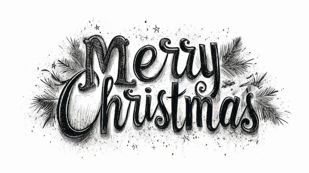 Foto gelukkige kerstmis woorden gecreëerd in inkt tekening