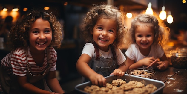 Foto gelukkige kinderen bakken koekjes generatieve ai