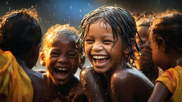Gelukkige kinderen die samen lachen