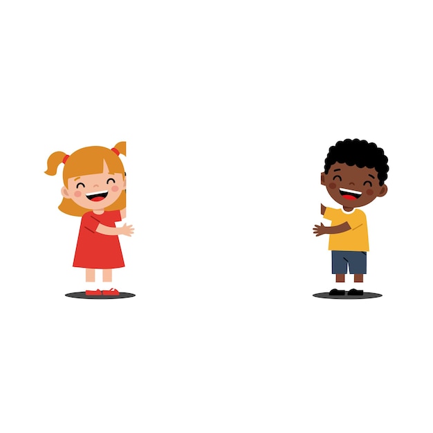 Gelukkige kinderen die samen spelen in een kleurrijke platte vectorillustratie
