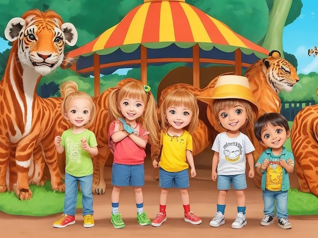 Gelukkige kinderen en wildernis achtergrondbehang in de dierentuin Ai gegenereerd