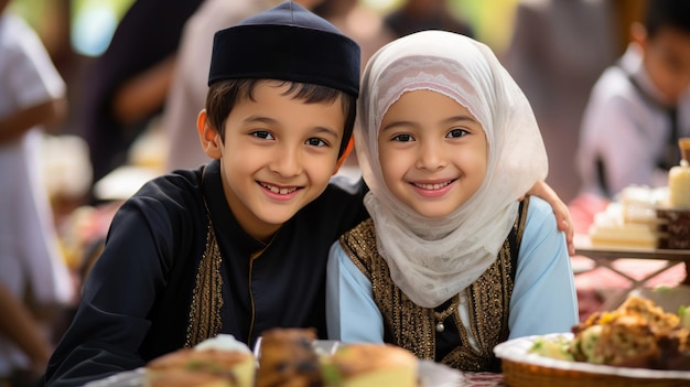 Gelukkige kinderen in islamitische gewaden