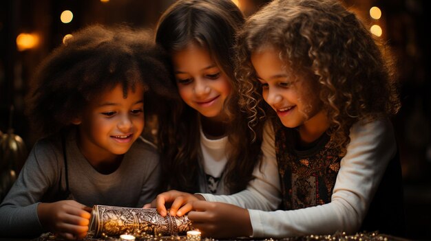 gelukkige kinderen met lantaarn viering van kerstmis