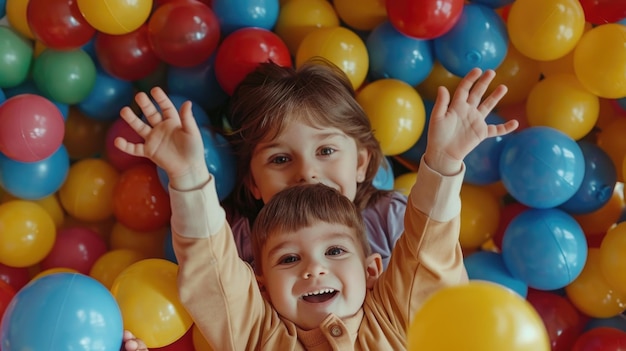Gelukkige kinderen spelen in een balput in het speelcentrum.