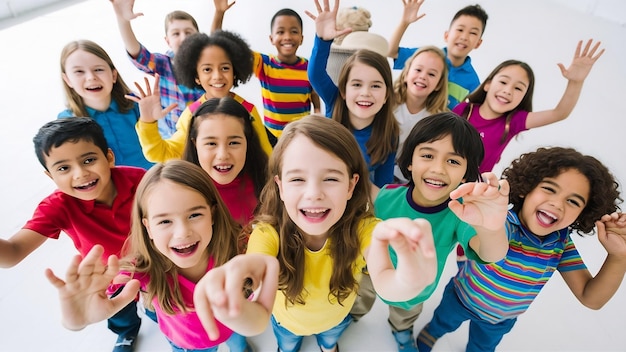 Foto gelukkige kinderen zeggen ok en kijken naar de camera geïsoleerd op een witte