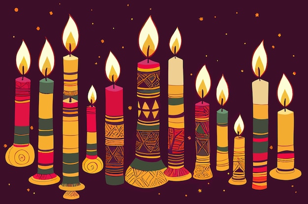 Gelukkige kwanzaa-illustratieviering van Afro-Amerikaanse cultuurachtergrond met kaarsen