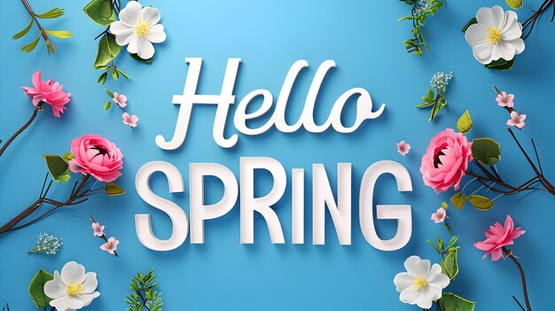 Foto gelukkige lente achtergrond met kleurrijke begroeting en tekst effect