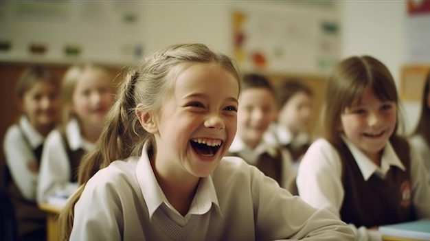 Foto gelukkige leraar in schoolklas