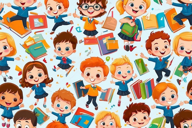 Gelukkige Leuke Cartoon School Kinderen