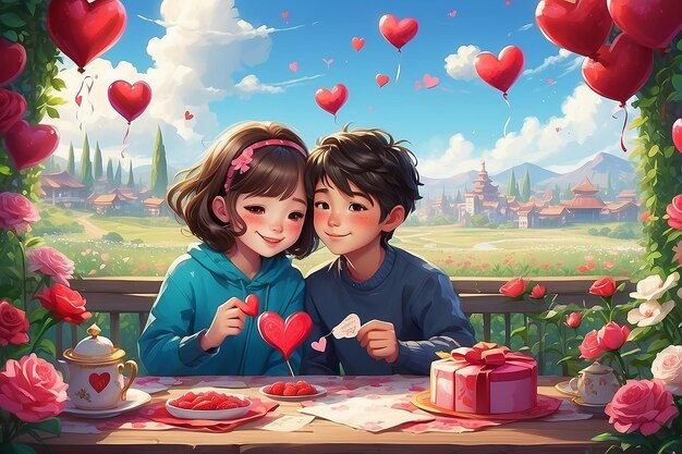 Gelukkige liefdesdag en Valentijnsdag speciale liefde paar achtergrondkunstwerk ontwerp