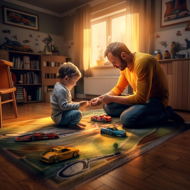 gelukkige liefdevolle familie vader en zijn zoon kind buiten spelen en knuffelen