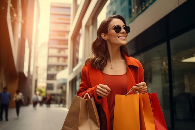 Gelukkige luxe vrouw winkelen